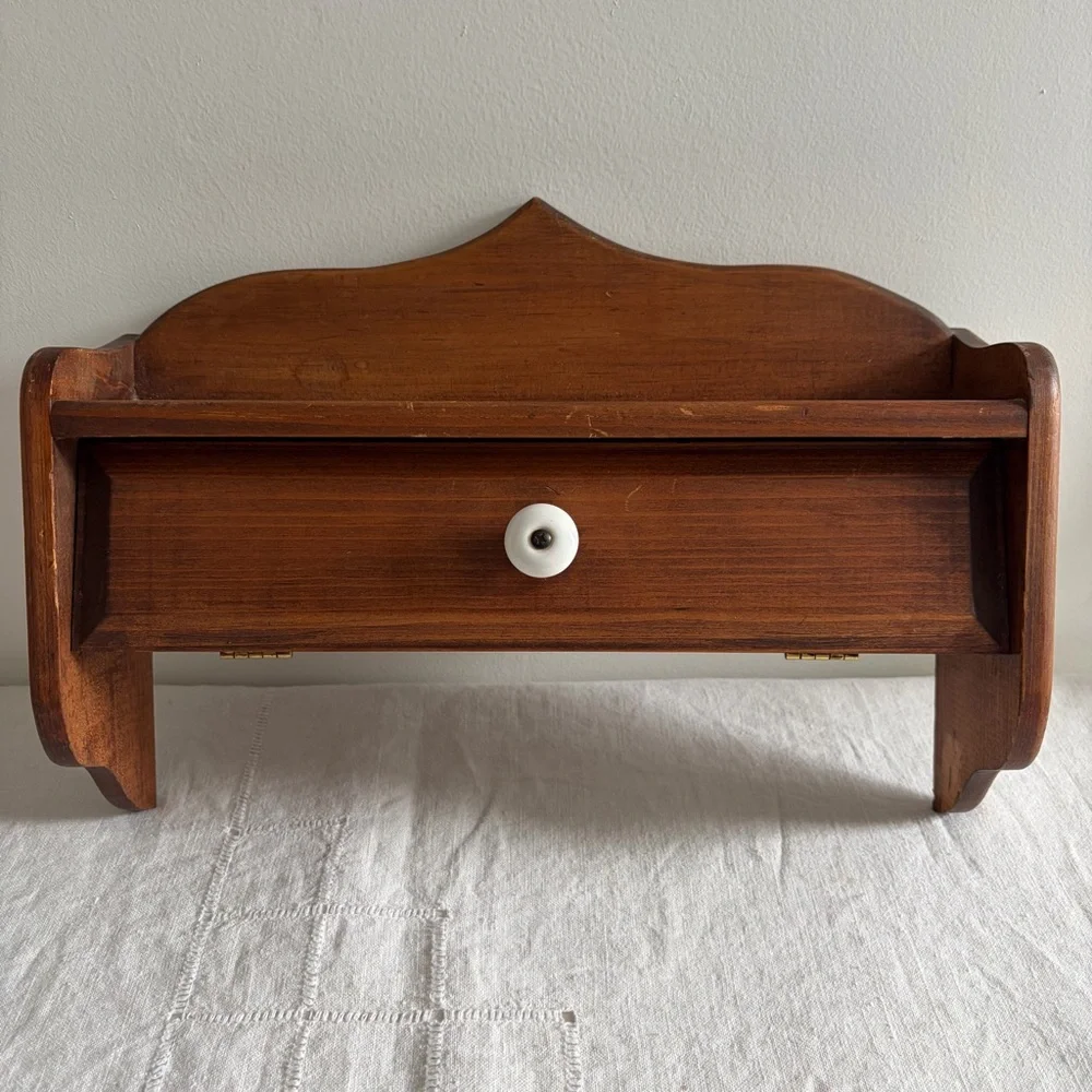 Convertible Wooden Wall Shelf with Interior Hanging Rods Vintage